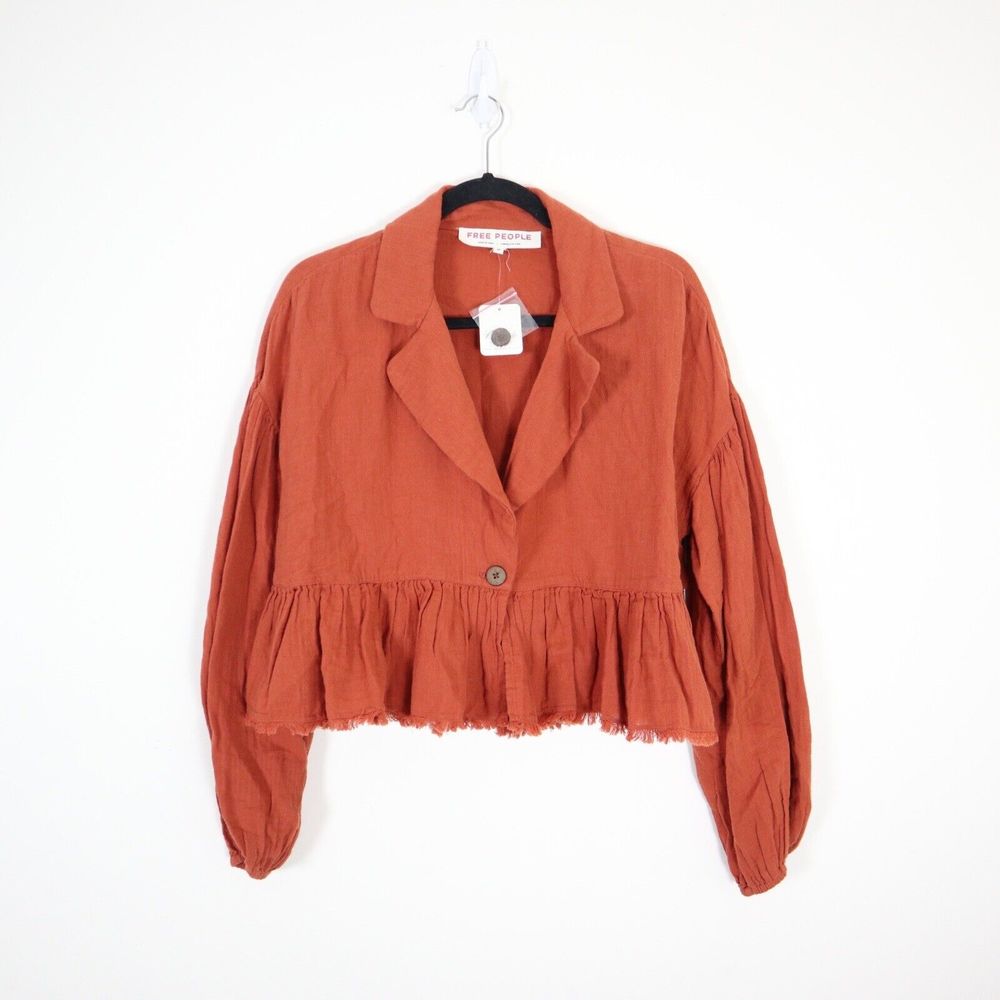 NWT Free People Size XS Lyra Tiered Bed Jacket Gauzey Rust Orange - Picture 2 of 11